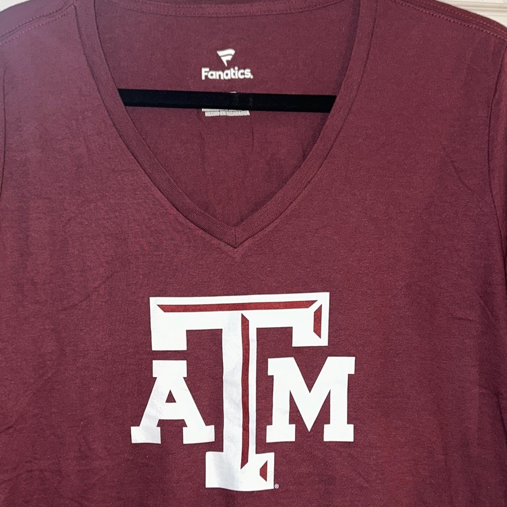 Fanatics Burgundy V-Neck Tee with White Logo - Picture 2 of 5